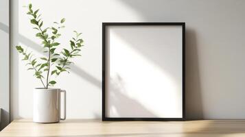 Vertical frame for mockup. room interior with mock up photo frame.