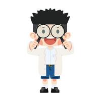 Boy Scientist Looking Through a Magnifying vector