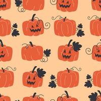 Seamless Pattern of Pumpkin Lanterns with Faces for Halloween vector
