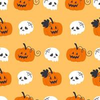 Seamless Pattern of Skulls and Pumpkin Lanterns for Halloween vector