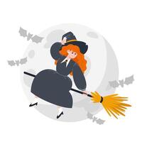 Halloween Witch on a Broomstick with Full Moon Background vector