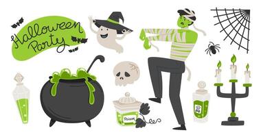 Halloween Element Collection with Ghosts, Pumpkins, Potions, and Zombies vector