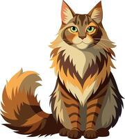 A cat with a long tail and a green eye is sitting on a white background vector