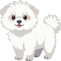 A cute white dog with a pink tongue is standing on a white background vector
