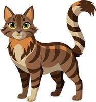 A cat with a green eye stands on a white background vector