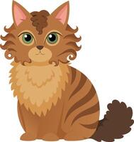A cat with a fluffy tail and a green eye is sitting on a white background vector