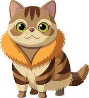 A cat with a fur coat and a yellow collar is sitting on a white background vector