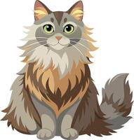 A cat with long fur is sitting on a white background vector