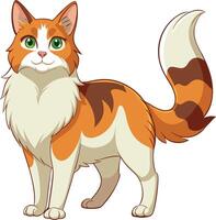 A cat with a green eye stands in front of a white background vector