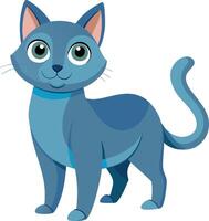 A blue cat with a collar is standing on a white background vector