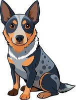 A dog with a black and brown coat sits on a white background vector