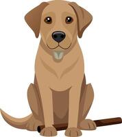 A cartoon dog is sitting on the ground with a stick in front of it vector