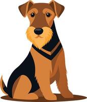 A dog with a black and brown coat sits on the ground vector