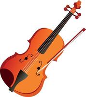 A violin is shown with its bow resting on the strings vector
