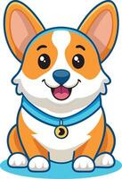 A cartoon dog with a blue collar is smiling and looking at the camera vector