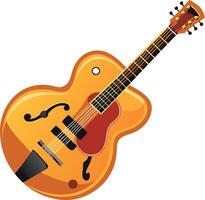 A guitar with a red pickguard sits on a white background vector