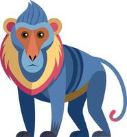 A blue and yellow monkey with a blue mane stands in front of a white background vector