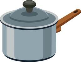 A silver pot with a wooden handle sits on a white background vector
