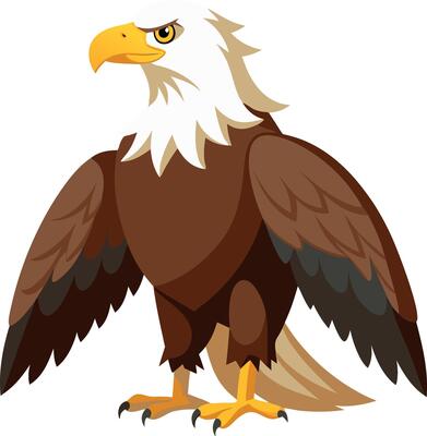 A cartoon eagle with its wings spread out