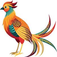 A colorful bird with a long tail and a red head vector