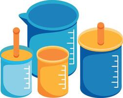 Four beakers of different sizes are shown with a yellow handle vector