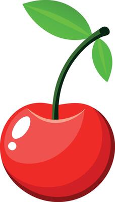 A red cherry with a green leaf on top