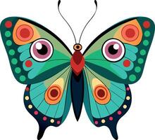 A colorful butterfly with red eyes and green wings vector