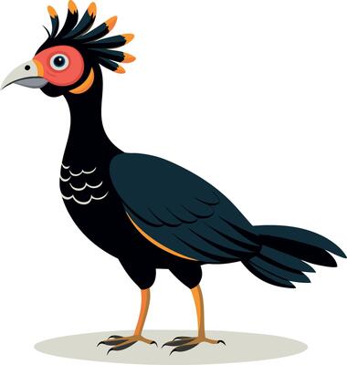A black bird with a red beak and orange feathers