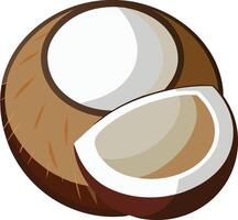 A close up of a whole coconut and a slice of it vector