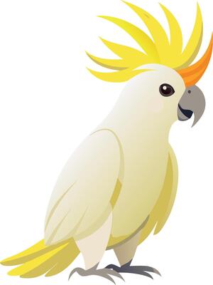 A yellow and white parrot with a yellow beak and a yellow head