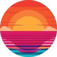 A colorful ocean scene with a large sun in the center vector