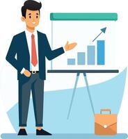 A man in a suit is standing in front of a white board with a graph on it vector