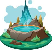 A mountain with a large body of water and a volcano in the background vector