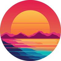 A colorful ocean scene with a large sun in the center vector