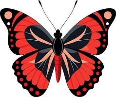 A red and black butterfly with a black head and red wings vector