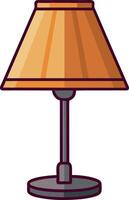 A lamp with a yellow shade sits on a table vector