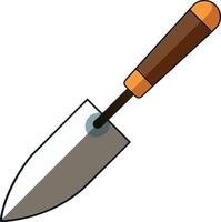 A trowel with a wooden handle is shown in a white background vector