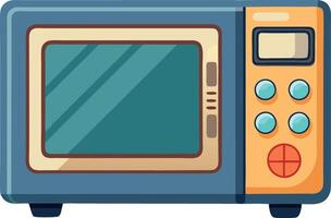 A blue and yellow microwave oven with a digital display vector