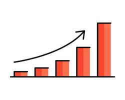 Business growth chart with a bar graph with ascending bars and an up arrow symbolizing financial success and increased productivity. Concept of profit, progress in business or finance. vector
