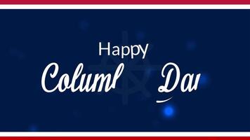 columbus day text animation with gold star and blue blur particle effect in dark blue background video