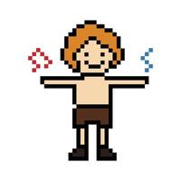 Cool man smile dance and exercise pixel 8 bit design. vector