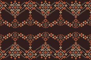 Fabric pattern pixel art ethnic fabric pattern brown background motif. vector
