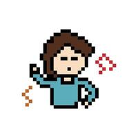 Art 8 bit pixel man dance smile happy exercise music. vector