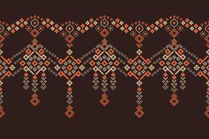 Brown pixel art ethnic pattern motif background cute color fabric pattern. vector