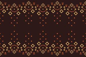 Cute ethnic pattern motif witn bown background color pixel art fabric. vector
