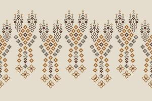 Ethnic motifs fabric pattern cross stitch cream color background. vector