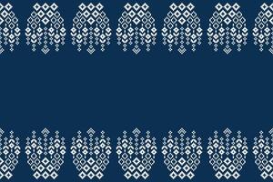 Blue color fabric and ethnic pattern background motif cross stitch. vector