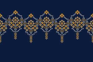 Pattern ethnic fabric cross stitch blue motif pattern background. vector
