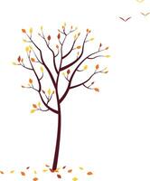 Autumn tree with birds flying in the sky. vector