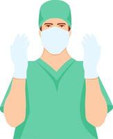 Surgeon in green medical uniform. vector